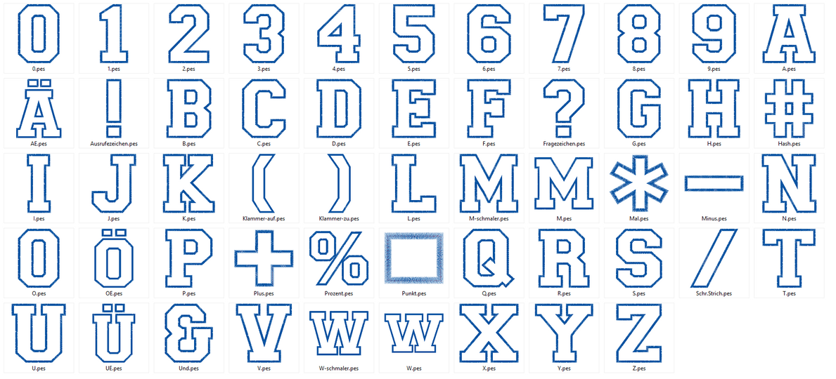 Stickdatei - 13cm College Buchstaben und Zahlen Alphabet Zahl