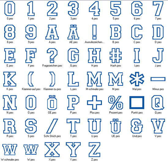 Stickdatei - 13cm College Buchstaben und Zahlen Alphabet Zahl