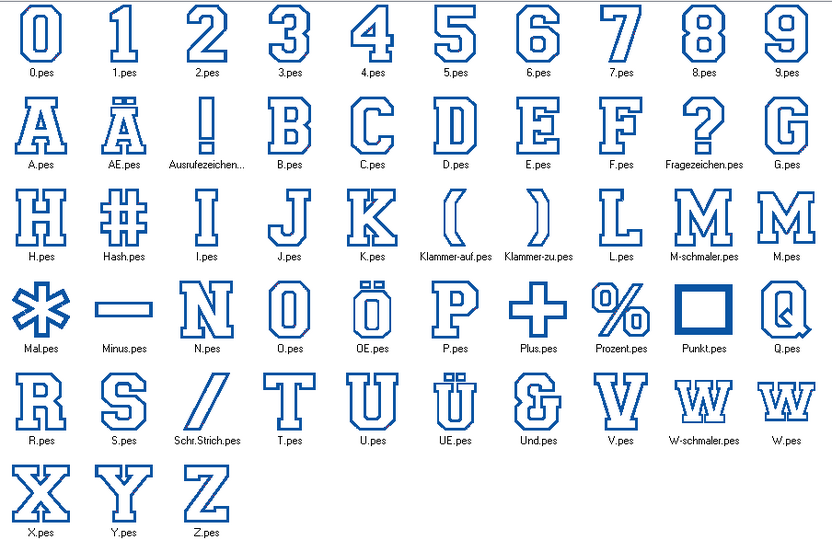 Stickdatei - 13cm College Buchstaben und Zahlen Alphabet Zahl
