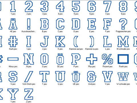 Stickdatei - 13cm College Buchstaben und Zahlen Alphabet Zahl
