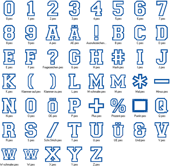 Stickdatei - 10cm College Buchstaben und Zahlen Alphabet Zahl