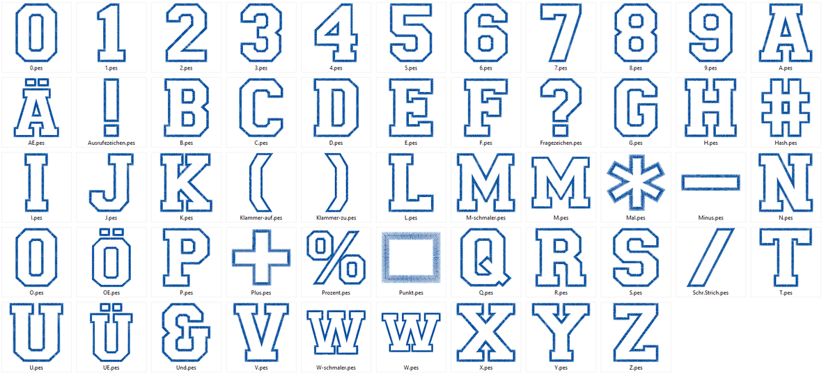 Stickdatei - 10cm College Buchstaben und Zahlen Alphabet Zahl