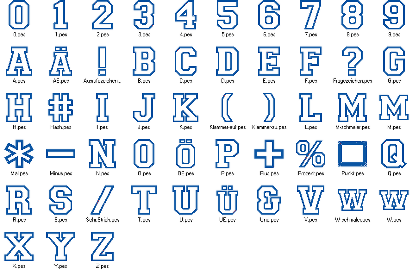 Stickdatei - 10cm College Buchstaben und Zahlen Alphabet Zahl