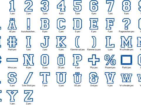 Stickdatei - 10cm College Buchstaben und Zahlen Alphabet Zahl