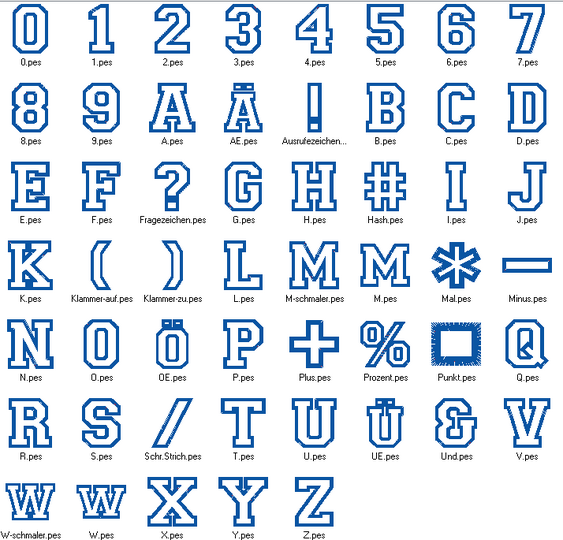 Stickdatei - 7,5cm College Buchstaben und Zahlen Alphabet Zahl