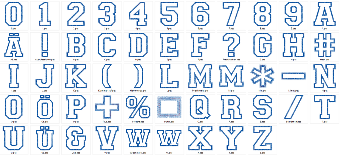 Stickdatei - 7,5cm College Buchstaben und Zahlen Alphabet Zahl