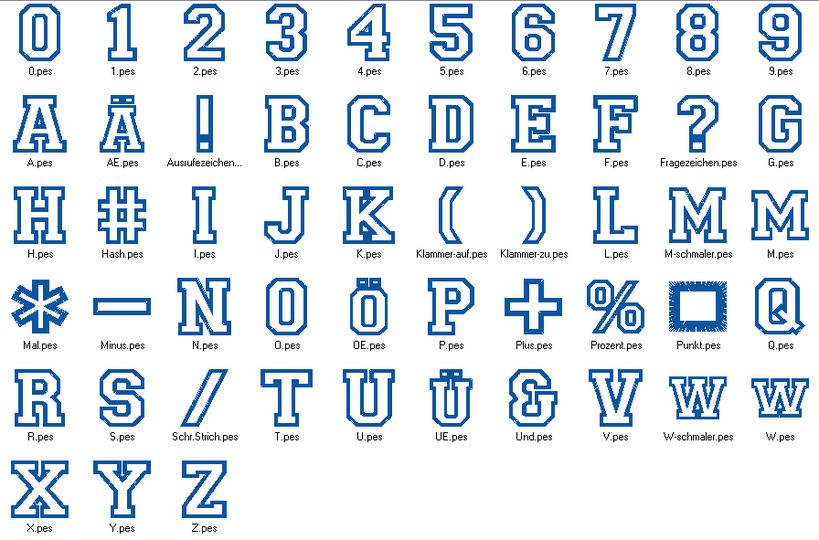 Stickdatei - 7,5cm College Buchstaben und Zahlen Alphabet Zahl