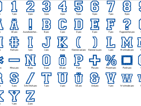 Stickdatei - 7,5cm College Buchstaben und Zahlen Alphabet Zahl