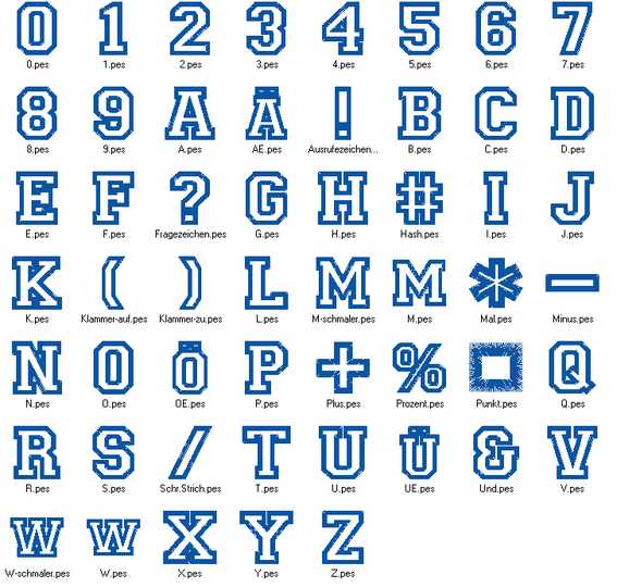 Stickdatei - 5cm College Buchstaben und Zahlen Alphabet Zahl