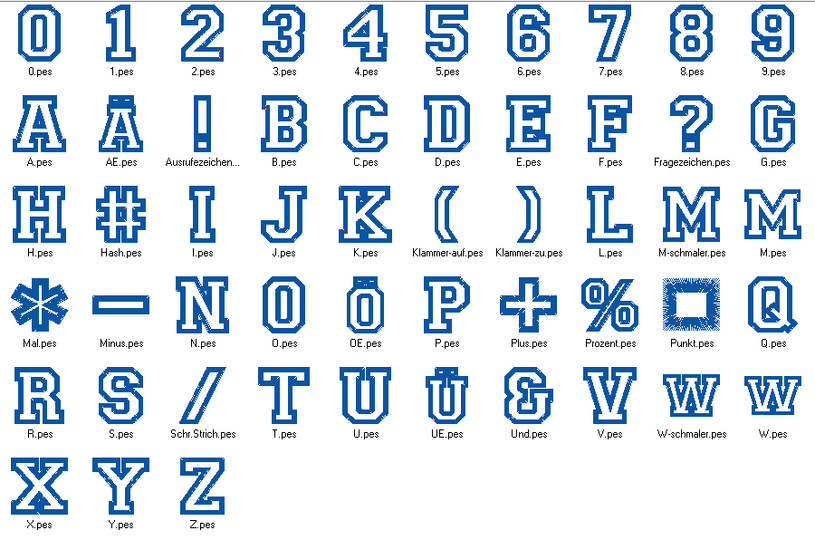 Stickdatei - 5cm College Buchstaben und Zahlen Alphabet Zahl
