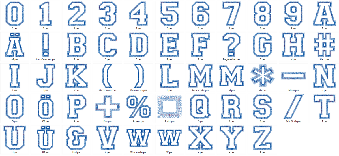 Stickdatei - 5cm College Buchstaben und Zahlen Alphabet Zahl
