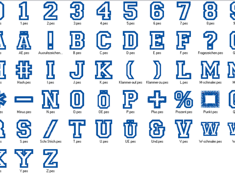 Stickdatei - 5cm College Buchstaben und Zahlen Alphabet Zahl