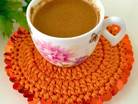 Floral Charm Coaster Crochet Pattern PDF – Round Sequin Coaster Tutorial