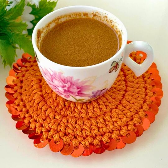 Floral Charm Coaster Crochet Pattern PDF – Round Sequin Coaster Tutorial