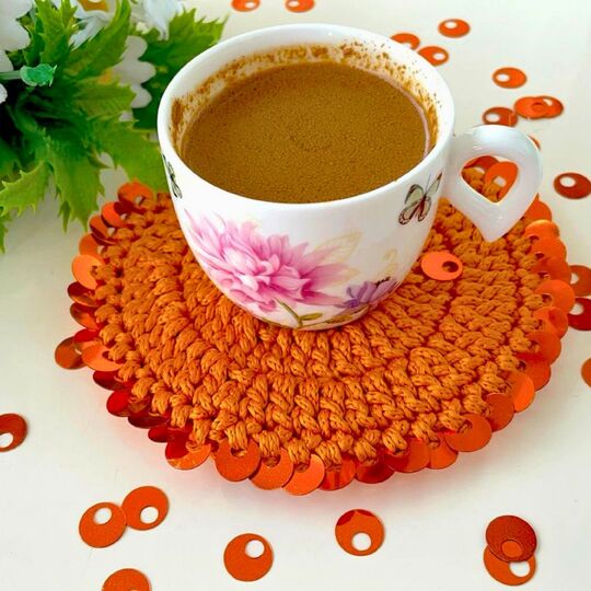 Floral Charm Coaster Crochet Pattern PDF – Round Sequin Coaster Tutorial