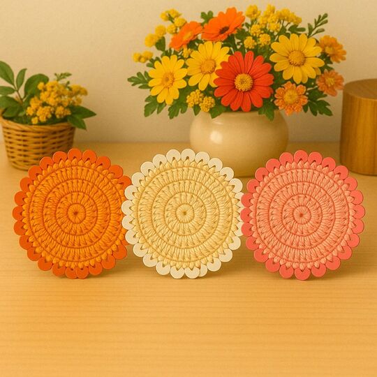 Floral Charm Coaster Crochet Pattern PDF – Round Sequin Coaster Tutorial
