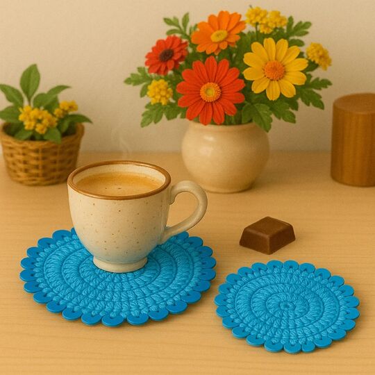 Floral Charm Coaster Crochet Pattern PDF – Round Sequin Coaster Tutorial