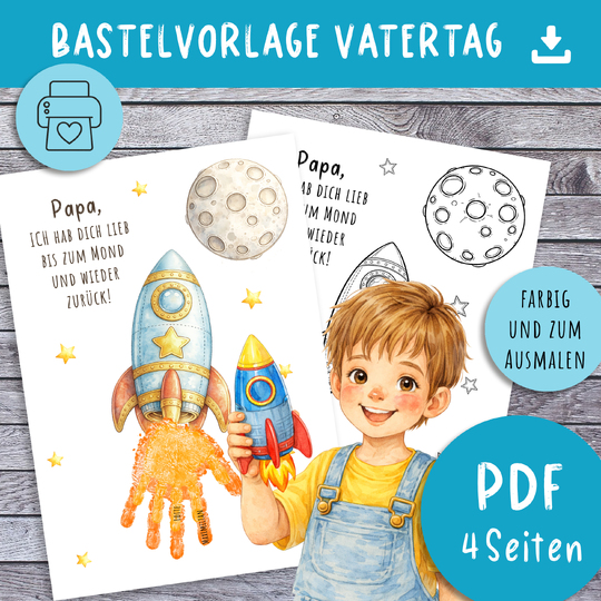 Vatertagsgeschenk RAKETE Bastelvorlage Vatertag PDF