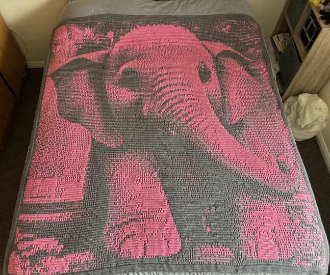 Overlay Mosaic Crochet pattern. "BABY ELEPHANT". Double Bed Blanket size