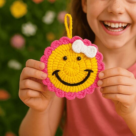 Sunny Smiles Charm Crochet PDF Pattern – Smiley Face Ornament
