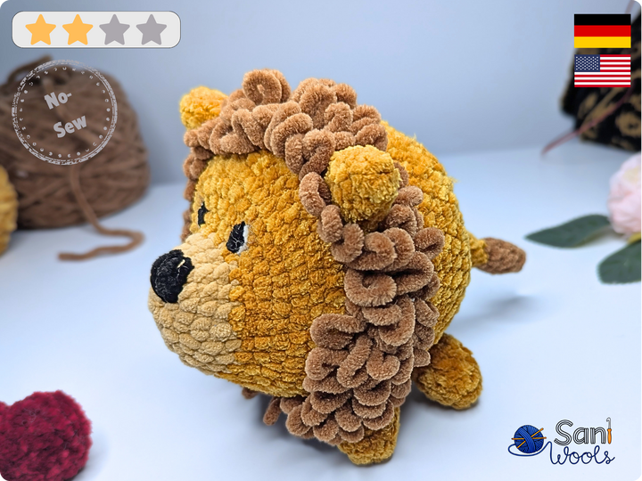 Häkelanleitung Ball-Löwe Loma – No-Sew Amigurumi Löwe aus Chenille-Garn