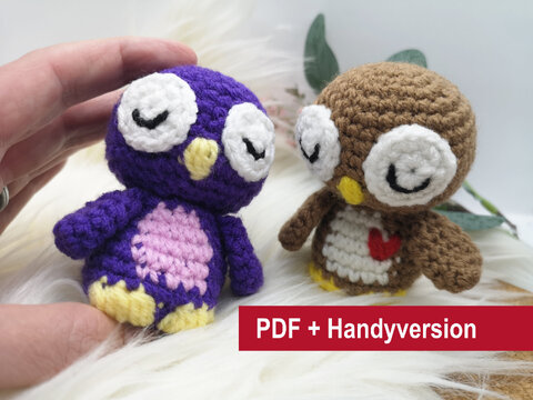 Mini-Eule Häkelanleitung - Standard PDF (DinA4) + Handyversion