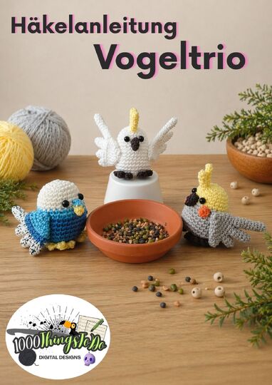 Bird Trio Amigurumi (Cockatoo, Cockatiel, Budgie)