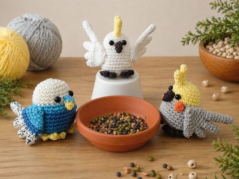 Bird Trio Amigurumi (Cockatoo, Cockatiel, Budgie)