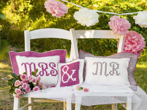 Kissen "Mr. & Mrs.", gehäkelt