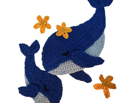 Whale Mom and Baby crochet applique