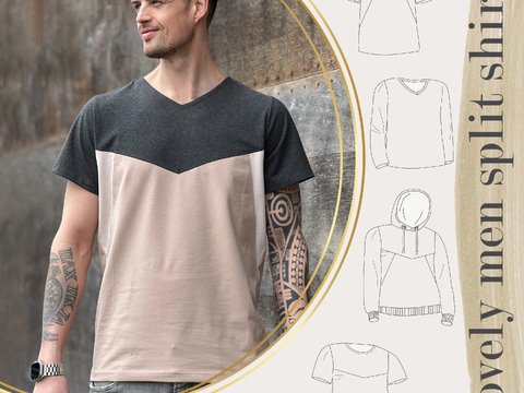 lovely men split shirt XS - 6XL Schnittmuster T-Shirt Herrenshirt Männer