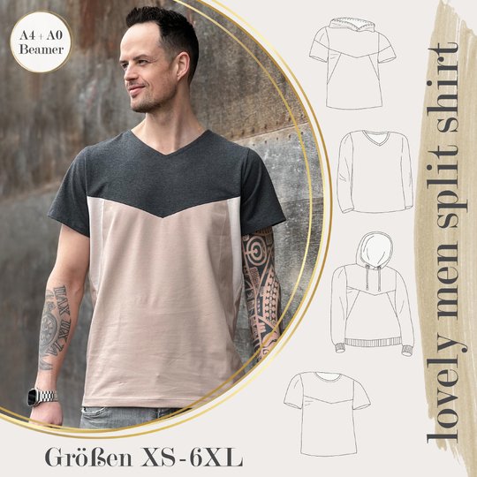 BEAMER + A0 + A4 lovely men split shirt XS - 6XL Schnittmuster Herren Mann