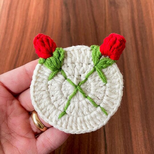 Rose Crochet Coaster PDF Pattern, 3D Floral Table Decor Crochet Tutorial