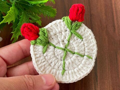 Rose Crochet Coaster PDF Pattern, 3D Floral Table Decor Crochet Tutorial