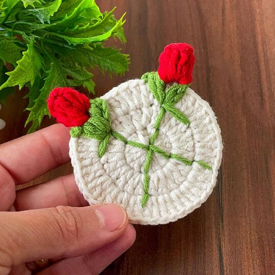 Rose Crochet Coaster PDF Pattern, 3D Floral Table Decor Crochet Tutorial
