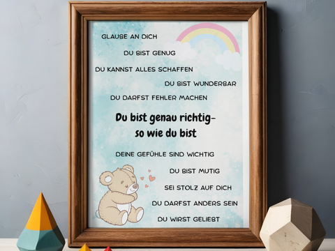 Mutmachposter für Kinder – "du bist genau richtig" - in 4 Farben