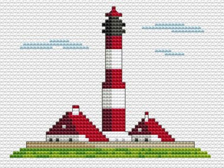 Kreuzstichvorlage Leuchtturm Westerhever als Mini Stickbild, PDF und PNG