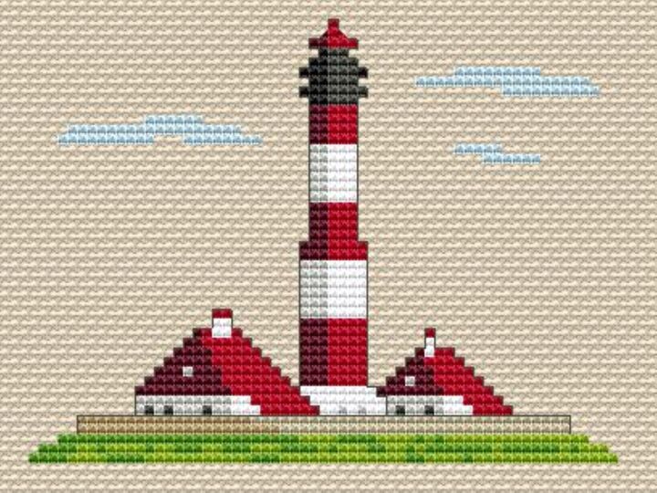 Kreuzstichvorlage Leuchtturm Westerhever als Mini Stickbild, PDF und PNG