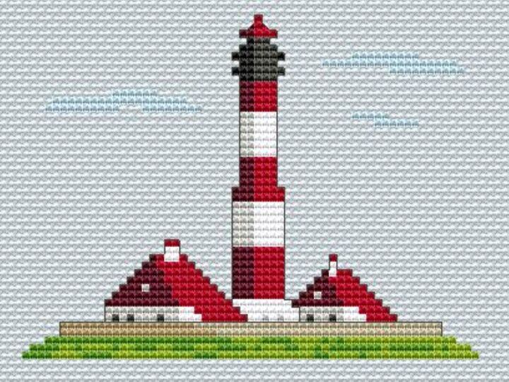 Kreuzstichvorlage Leuchtturm Westerhever als Mini Stickbild, PDF und PNG
