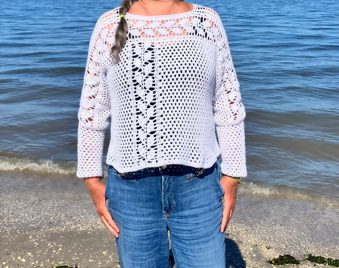 Pulli mit Blätterranken längs und quer- Häkelanleitung