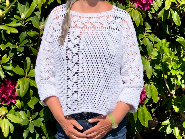 Pulli mit Blätterranken längs und quer- Häkelanleitung