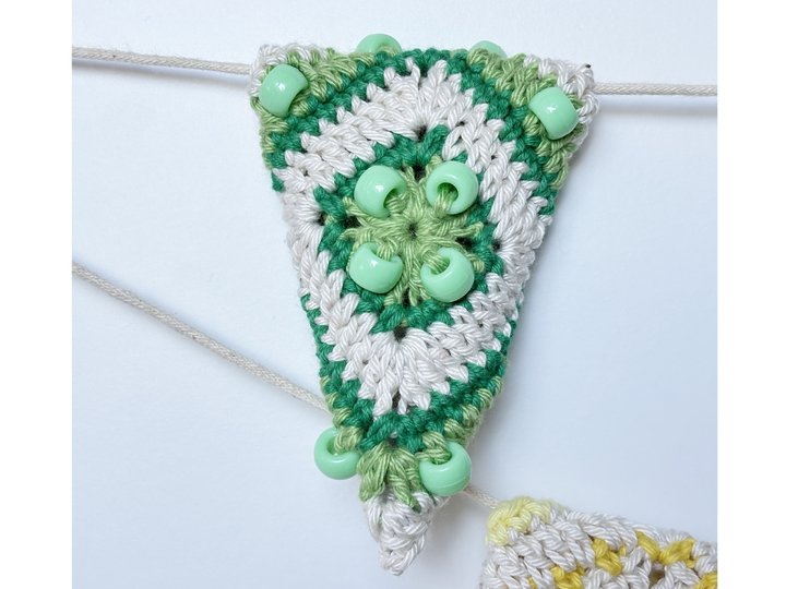 Granny Triangle Bunting, Beaded Crochet Garland, Pennant , Nursery Decor