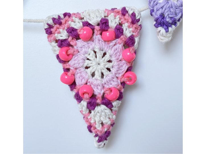 Granny Triangle Bunting, Beaded Crochet Garland, Pennant , Nursery Decor