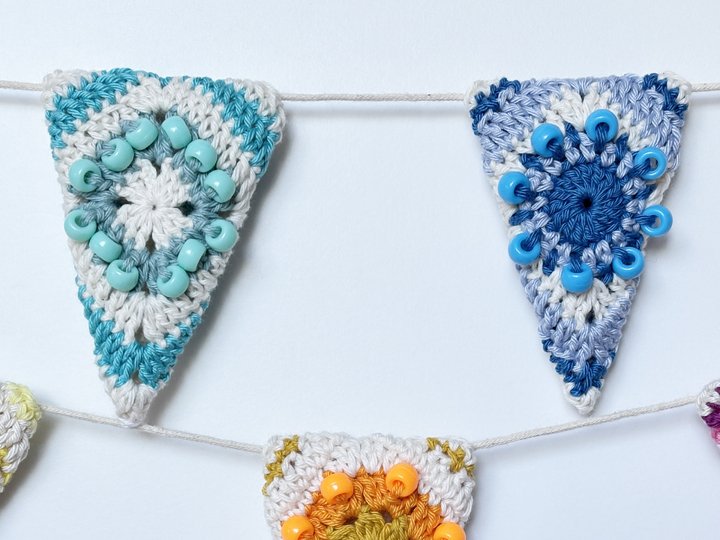 Granny Triangle Bunting, Beaded Crochet Garland, Pennant , Nursery Decor
