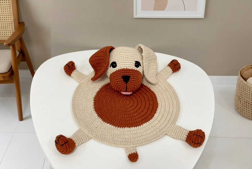 Häkelanleitung: Dackel Hund Tischset für Baby- & Kinder-Tischdeko