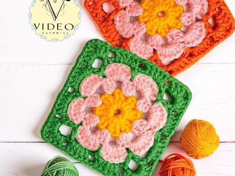 Crochet Bloom Granny Square Pattern, Garden Blossom Motif (Video Tutorial)