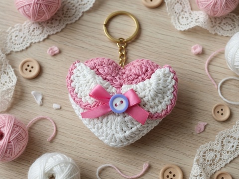 Crochet Heart Keychain Pattern + Video Tutorial English Only