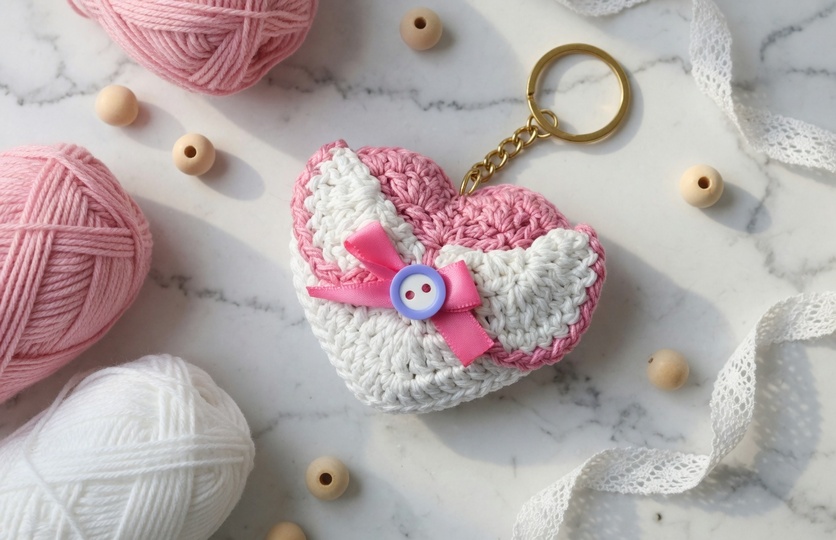 Crochet Heart Keychain Pattern + Video Tutorial English Only
