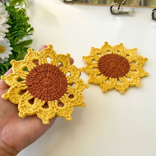 Sunflower Crochet Coasters PDF Pattern Tutorial