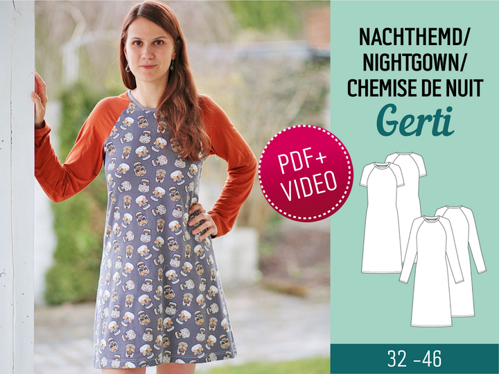 Nachthemd Gerti - PDF Schnittmuster, Nähanleitung & Video